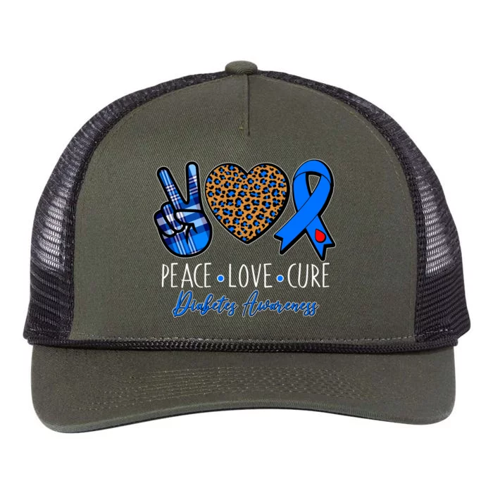 Peace Love Cure Diabetes Awareness Retro Rope Trucker Hat Cap