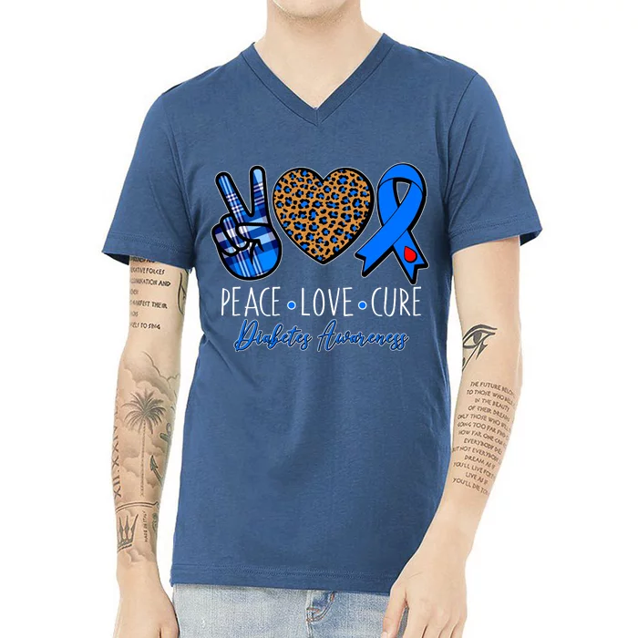 Peace Love Cure Diabetes Awareness V-Neck T-Shirt