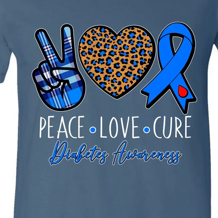 Peace Love Cure Diabetes Awareness V-Neck T-Shirt