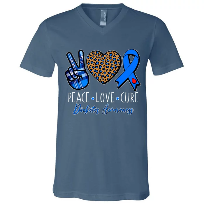 Peace Love Cure Diabetes Awareness V-Neck T-Shirt