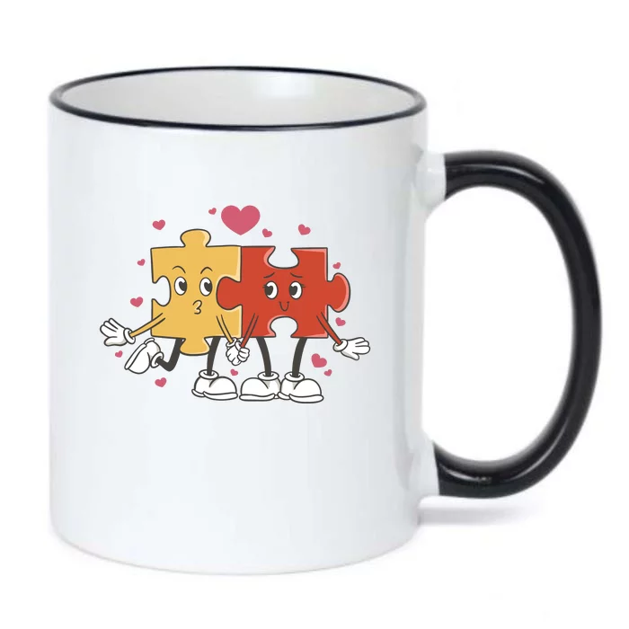 Puzzle Love Cartoon Black Color Changing Mug