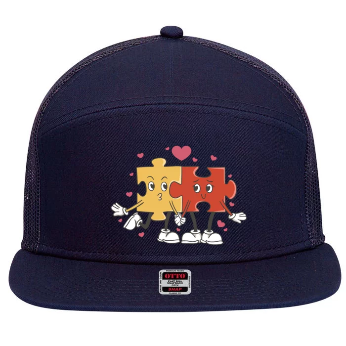 Puzzle Love Cartoon 7 Panel Mesh Trucker Snapback Hat