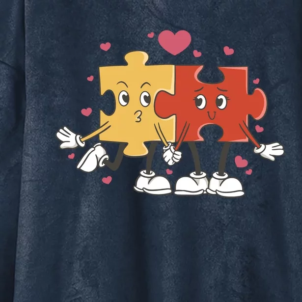 Puzzle Love Cartoon Hooded Wearable Blanket