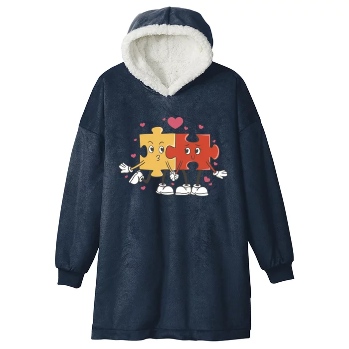 Puzzle Love Cartoon Hooded Wearable Blanket