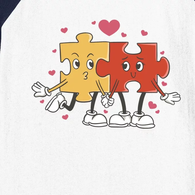 Puzzle Love Cartoon Baseball Sleeve Shirt