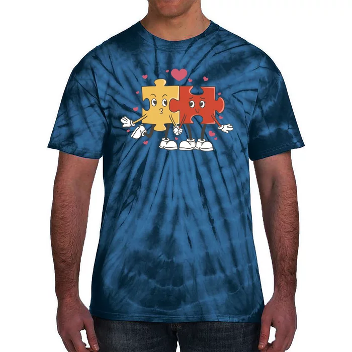 Puzzle Love Cartoon Tie-Dye T-Shirt