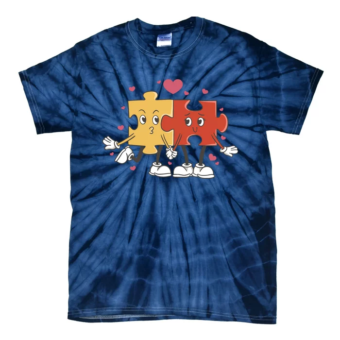 Puzzle Love Cartoon Tie-Dye T-Shirt