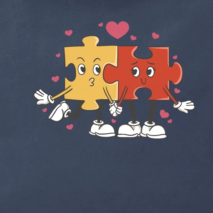 Puzzle Love Cartoon Zip Tote Bag