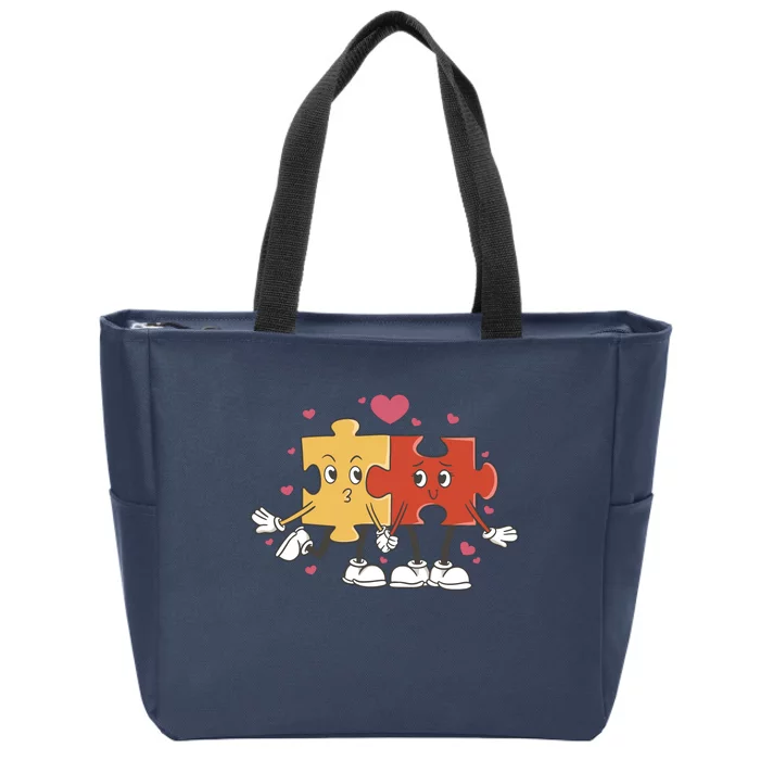 Puzzle Love Cartoon Zip Tote Bag