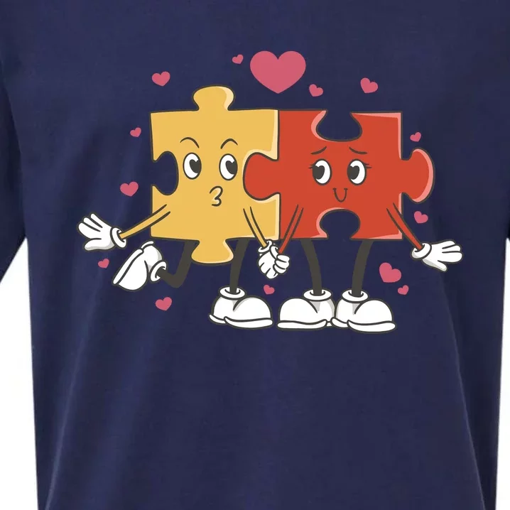 Puzzle Love Cartoon Sueded Cloud Jersey T-Shirt