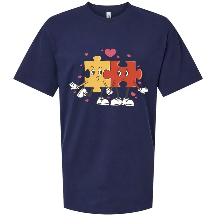 Puzzle Love Cartoon Sueded Cloud Jersey T-Shirt