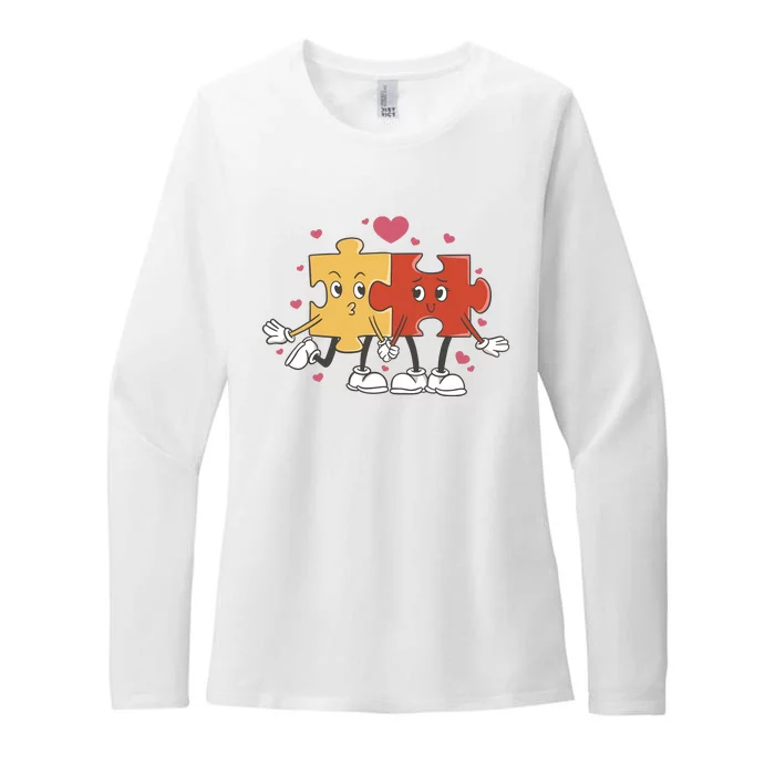 Puzzle Love Cartoon Womens CVC Long Sleeve Shirt