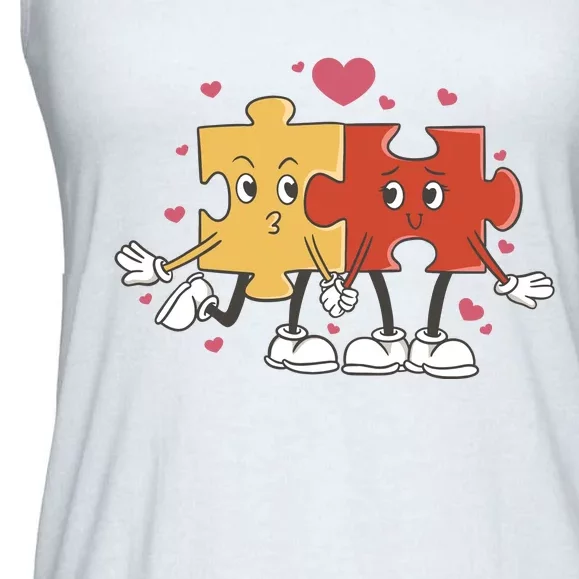 Puzzle Love Cartoon Ladies Essential Flowy Tank