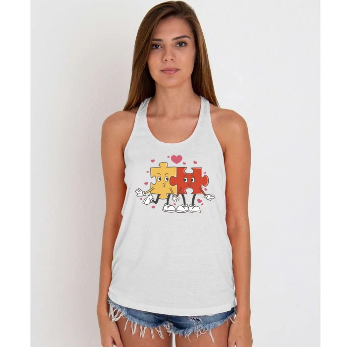 Puzzle Love Cartoon Women's Knotted Racerback Tank