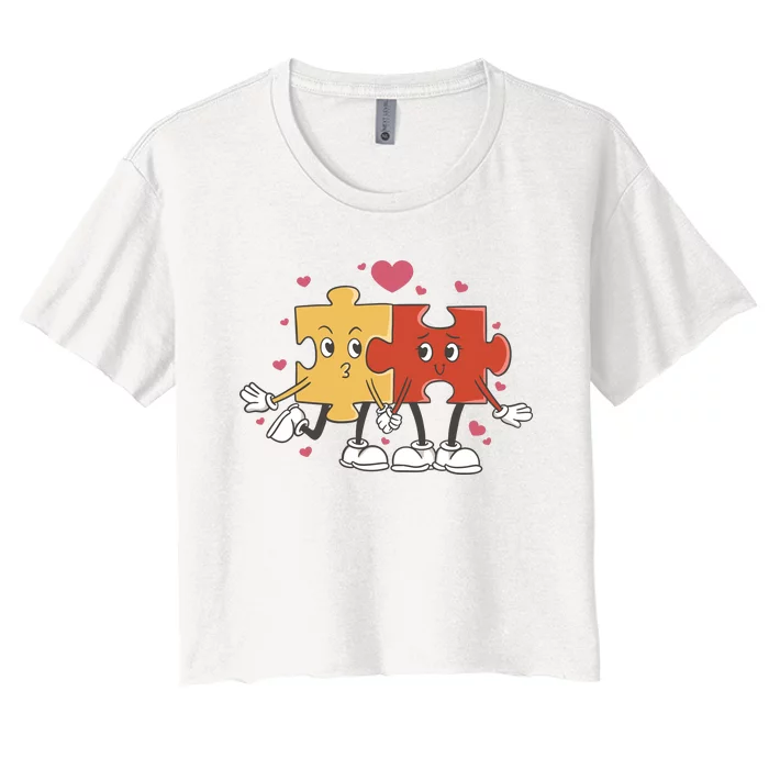 Puzzle Love Cartoon Women's Crop Top Tee