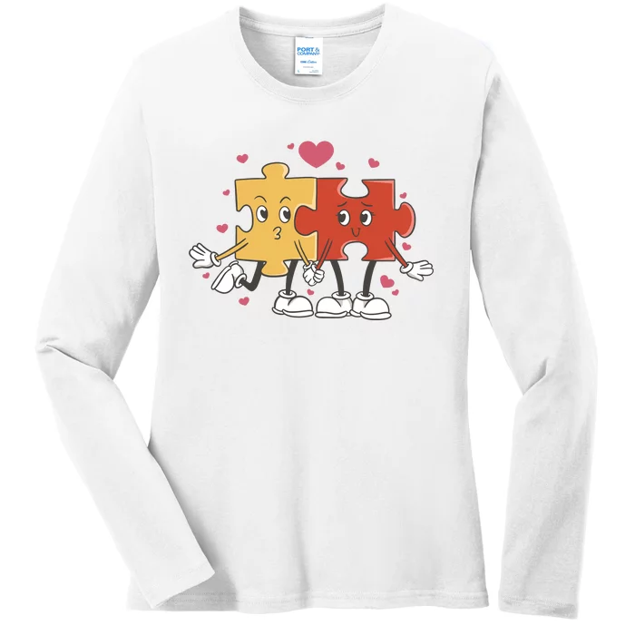 Puzzle Love Cartoon Ladies Long Sleeve Shirt