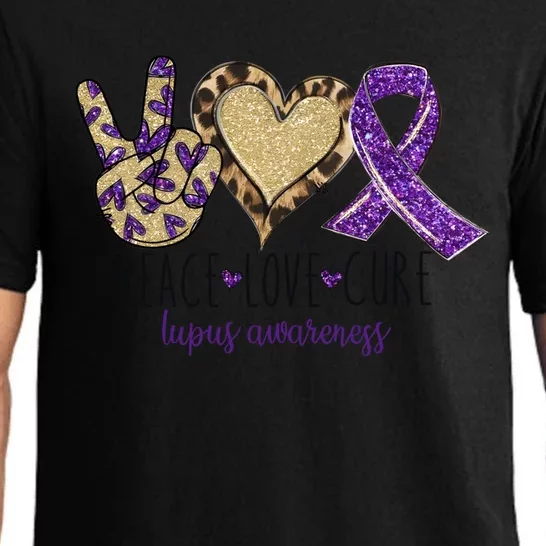 Peace Love Cure Lupus Awareness Purple Ribbon Leopard Gift Pajama Set