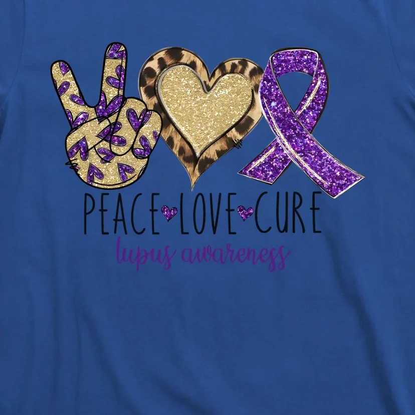 Peace Love Cure Lupus Awareness Purple Ribbon Leopard Gift T-Shirt