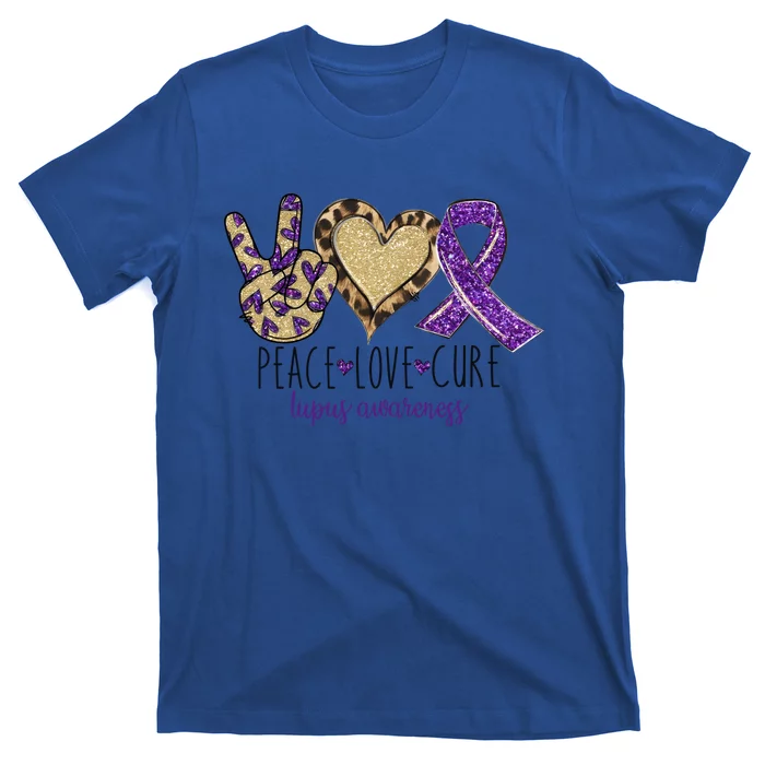 Peace Love Cure Lupus Awareness Purple Ribbon Leopard Gift T-Shirt