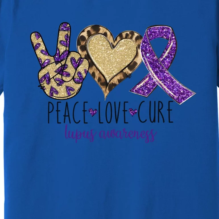 Peace Love Cure Lupus Awareness Purple Ribbon Leopard Gift Premium T-Shirt