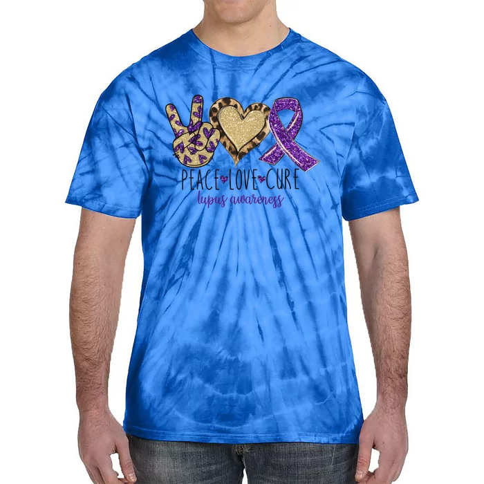 Peace Love Cure Lupus Awareness Purple Ribbon Leopard Gift Tie-Dye T-Shirt