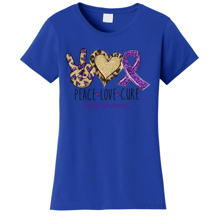 Peace Love Cure Lupus Awareness Purple Ribbon Leopard Gift Women's T-Shirt