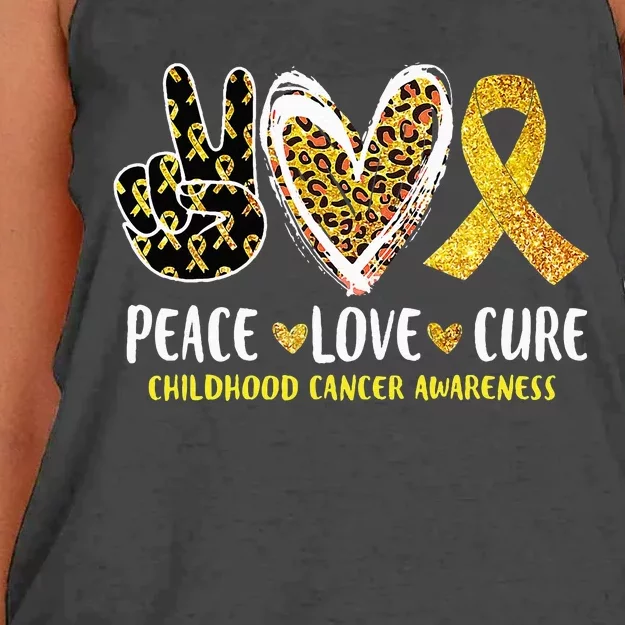 Peace Love Cure Childhood Cancer Awareness Leopart Heart Women's Knotted Racerback Tank