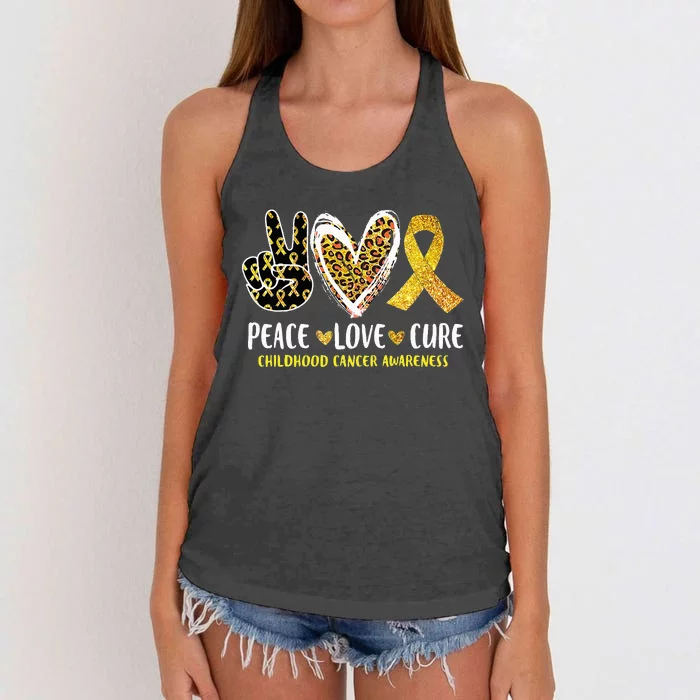 Peace Love Cure Childhood Cancer Awareness Leopart Heart Women's Knotted Racerback Tank