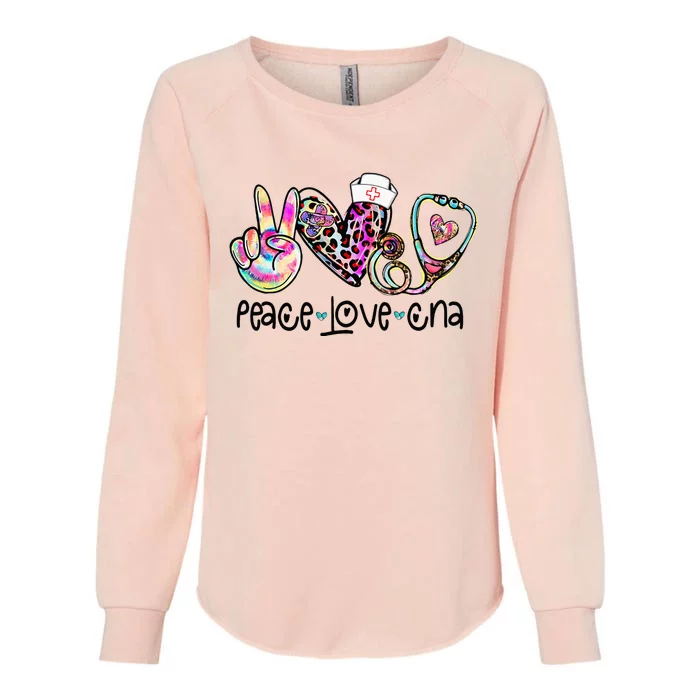 Peace Love CNA Leopard Heart Stethoscope Nursing Nurse Life Womens California Wash Sweatshirt