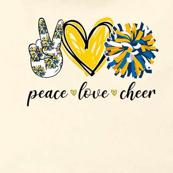 Peace Love Cheerleading Blue Yellow Zip Tote Bag