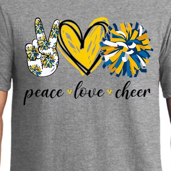 Peace Love Cheerleading Blue Yellow Pajama Set