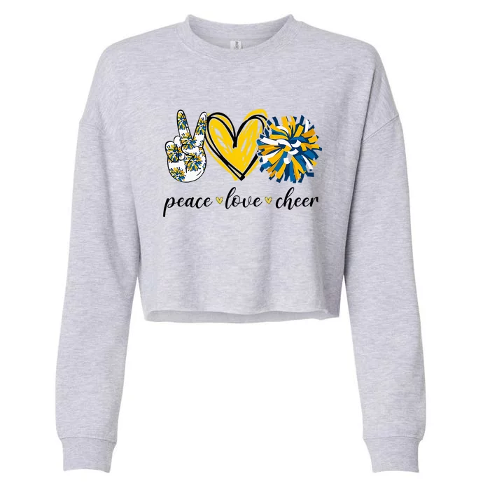 Peace Love Cheerleading Blue Yellow Cropped Pullover Crew