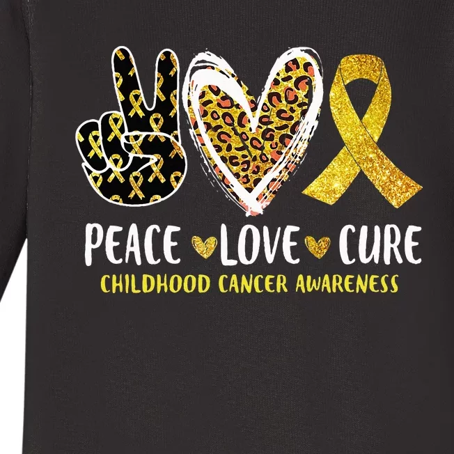 Peace Love Cure Childhood Cancer Awareness Leopart Heart Baby Long Sleeve Bodysuit