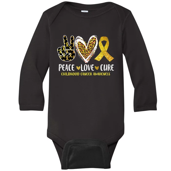 Peace Love Cure Childhood Cancer Awareness Leopart Heart Baby Long Sleeve Bodysuit