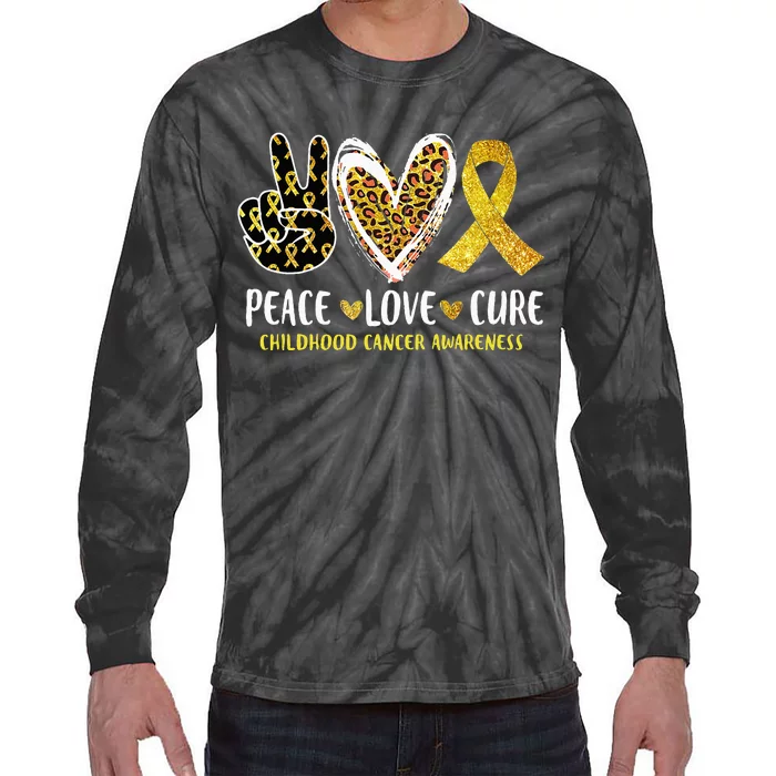 Peace Love Cure Childhood Cancer Awareness Leopart Heart Tie-Dye Long Sleeve Shirt