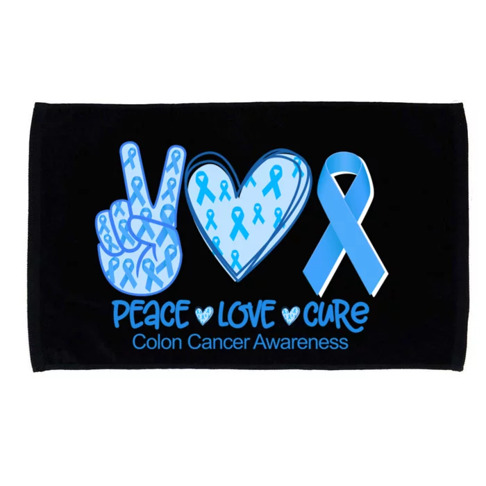 Peace Love Cure Dark Blue Ribbon Colon Cancer Awareness Gift Funny Gift Microfiber Hand Towel