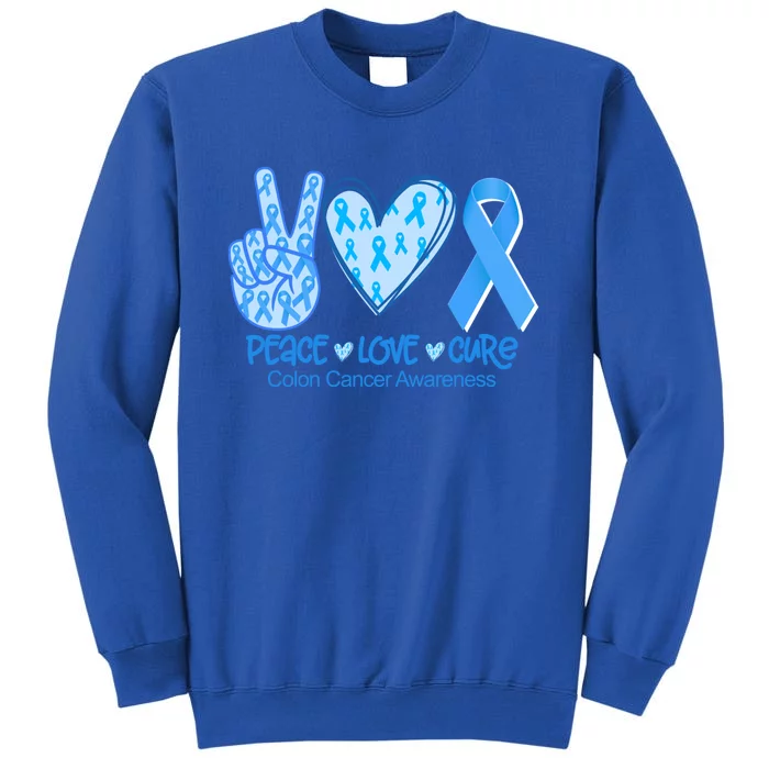 Peace Love Cure Dark Blue Ribbon Colon Cancer Awareness Gift Funny Gift Sweatshirt