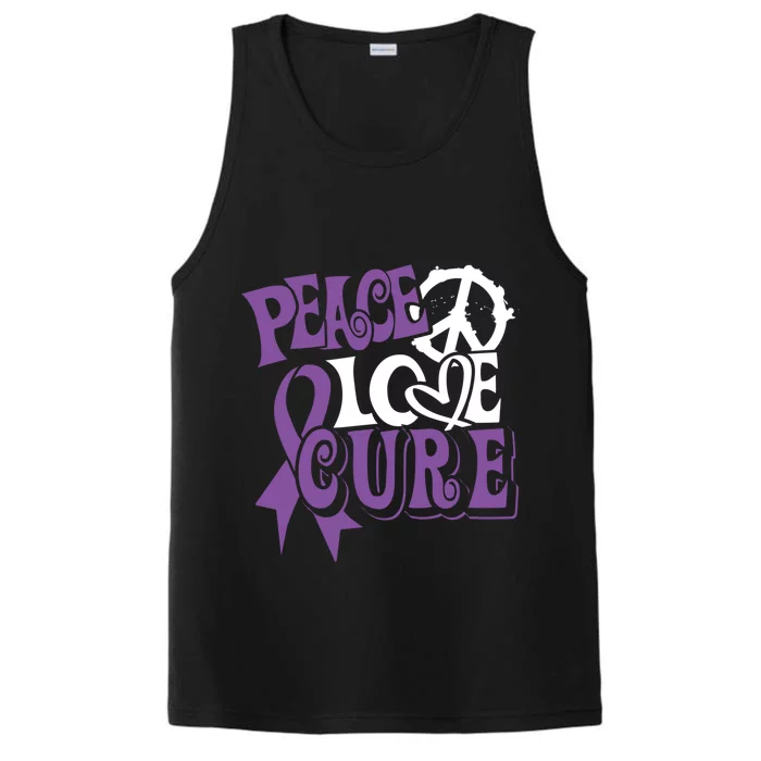 Peace Love Cure Pancreas Cancer Awareness Ribbon Funny Gift Performance Tank