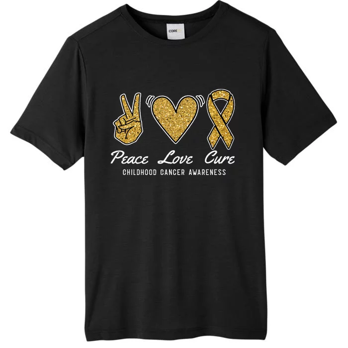 Peace Love Cure Childhood Cancer Awareness Ribbon Warrior ChromaSoft Performance T-Shirt