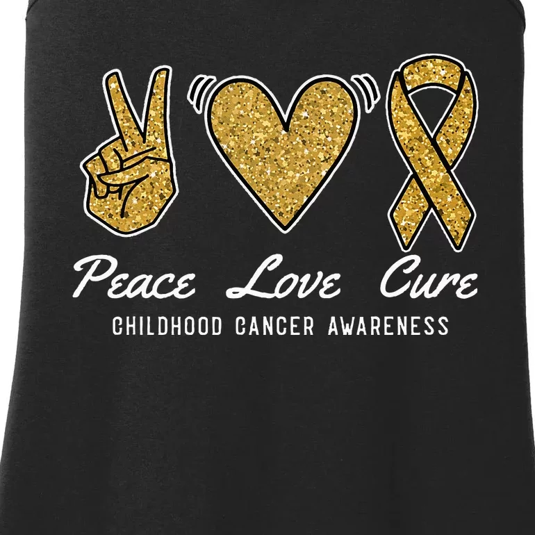 Peace Love Cure Childhood Cancer Awareness Ribbon Warrior Ladies Essential Tank