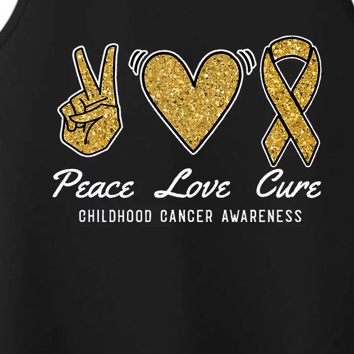 Peace Love Cure Childhood Cancer Awareness Ribbon Warrior Performance Tank