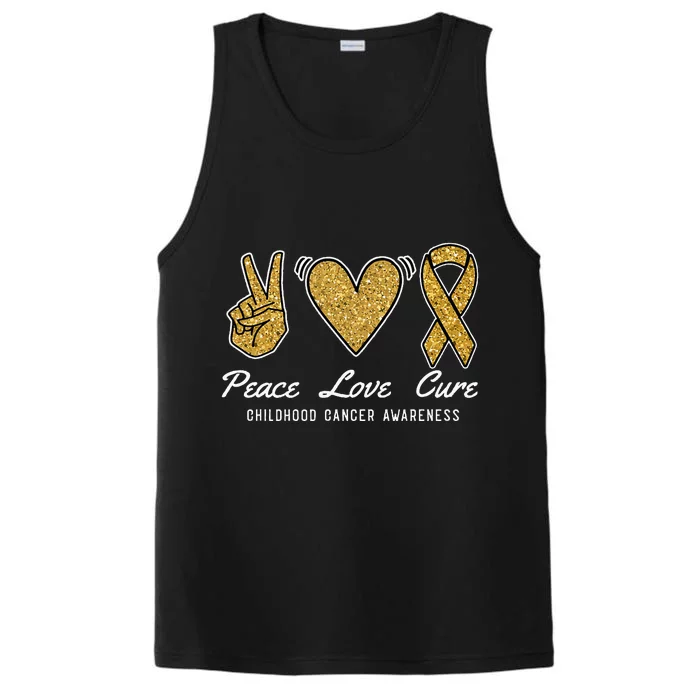 Peace Love Cure Childhood Cancer Awareness Ribbon Warrior Performance Tank