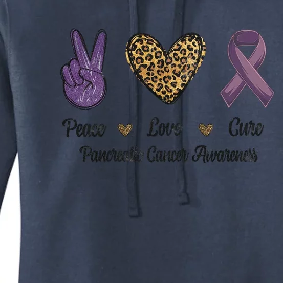 Peace Love Cure Pancreatic Cancer Awareness Leopard Gift Women's Pullover Hoodie