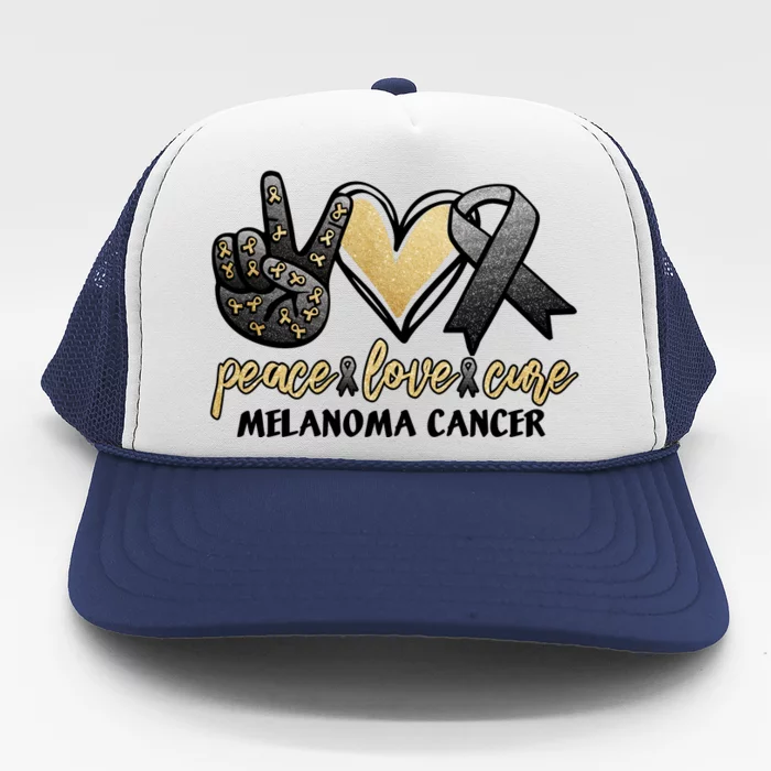 Peace Love Cure Melanoma Cancer Awareness Trucker Hat