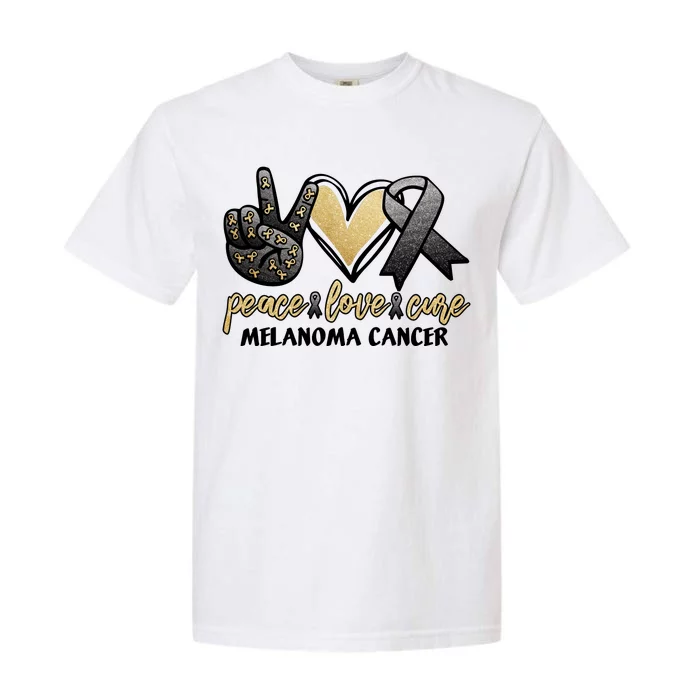 Peace Love Cure Melanoma Cancer Awareness Garment-Dyed Heavyweight T-Shirt