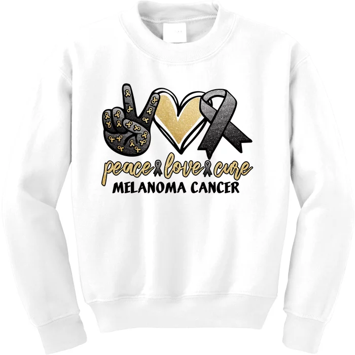 Peace Love Cure Melanoma Cancer Awareness Kids Sweatshirt