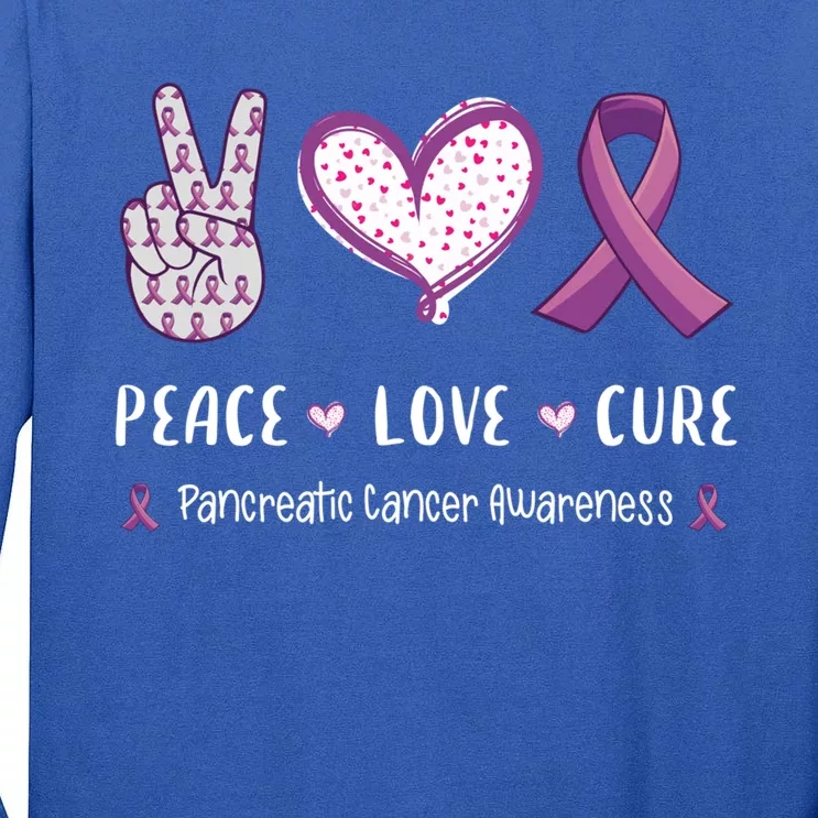 Peace Love Cure Pancreatic Cancer Awareness Gift Tall Long Sleeve T-Shirt