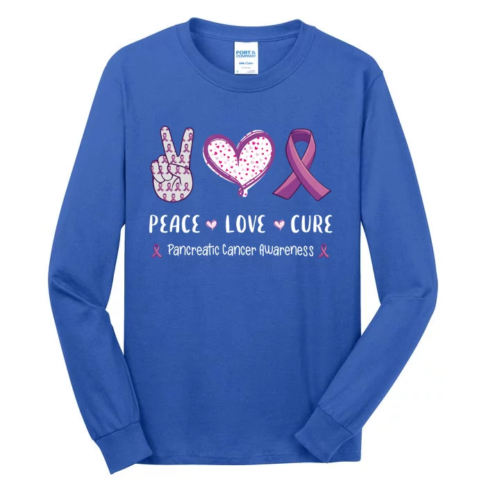 Peace Love Cure Pancreatic Cancer Awareness Gift Tall Long Sleeve T-Shirt