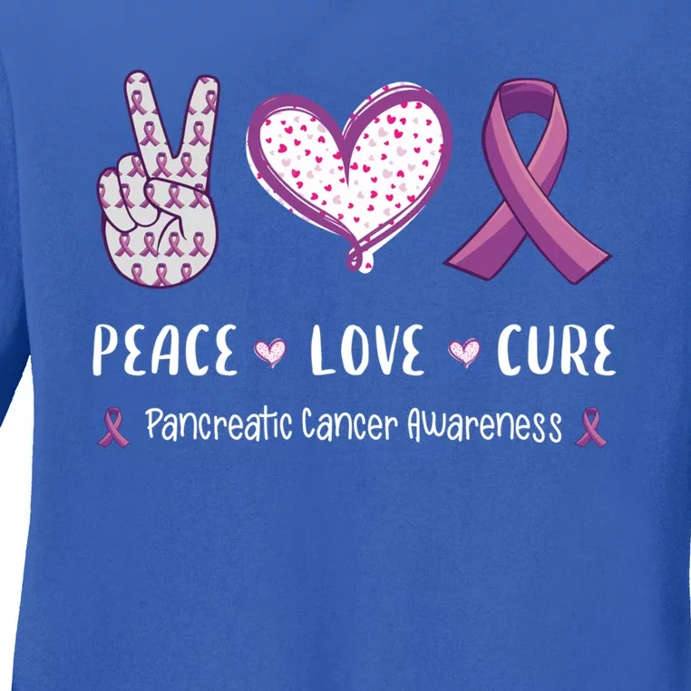 Peace Love Cure Pancreatic Cancer Awareness Gift Ladies Long Sleeve Shirt