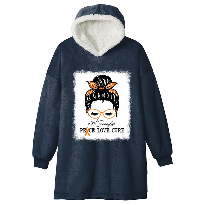 Peace Love Cure Mommy Messy Bun Multiple Sclerosis Gift Hooded Wearable Blanket